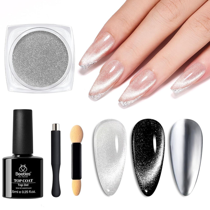 Beetles White Chrome Nail Powder for Gel Nails Pearl Cromer Nail Powder Mirror Effect Nails Gel Polish Glitter Manicure Holographic Pigment Nails Art Design Gifts for Women