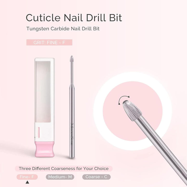 Cuticle Clean Nail Drill Bit 3/32'', Professional Safety Carbide under Nail Cleaner Nail Bit for Cuticle Dead Skin Nail Prepare, Two Way Rotate, Manicure Nail Salon Supply(Silver, Fine)