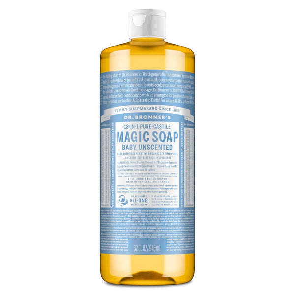 Pure-Castile Magic Liquid Soap - Made with Regenerative Organic Certified Oils - 18-In-1 Uses for Face, Body, Hand Gentle on Baby & Sensitive Skin Body Wash Unscented,32Oz