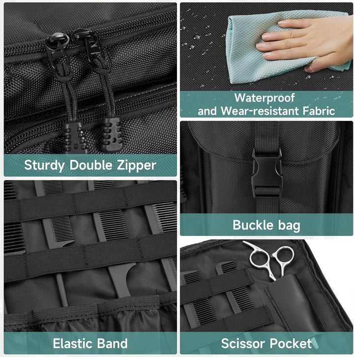 Barber Hairdresser Bag Supplies Bag with Adjustable Dividers, Barber Tools Storage Hair Clipper Case Organizer for Scissors Clippers Trimmers & Haircut Kits, Barber Travel Case