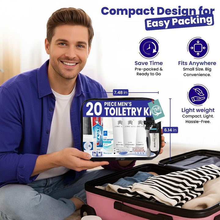 Travel Toiletry Kit for Men and Women – 20 Piece Set of Travel Size Toiletries, TSA Compliant, Includes Shampoo and Conditioner, Body Wash, Toiletry Bag & More