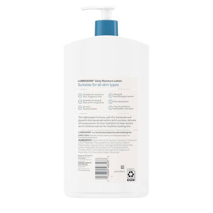 Fragrance Free Daily Moisture Lotion + Pro-Ceramide, Shea Butter & Glycerin, Face, Hand & Body Lotion for Sensitive Skin, Hydrating Lotion for Healthier-Looking Skin, 24 Fl. Oz