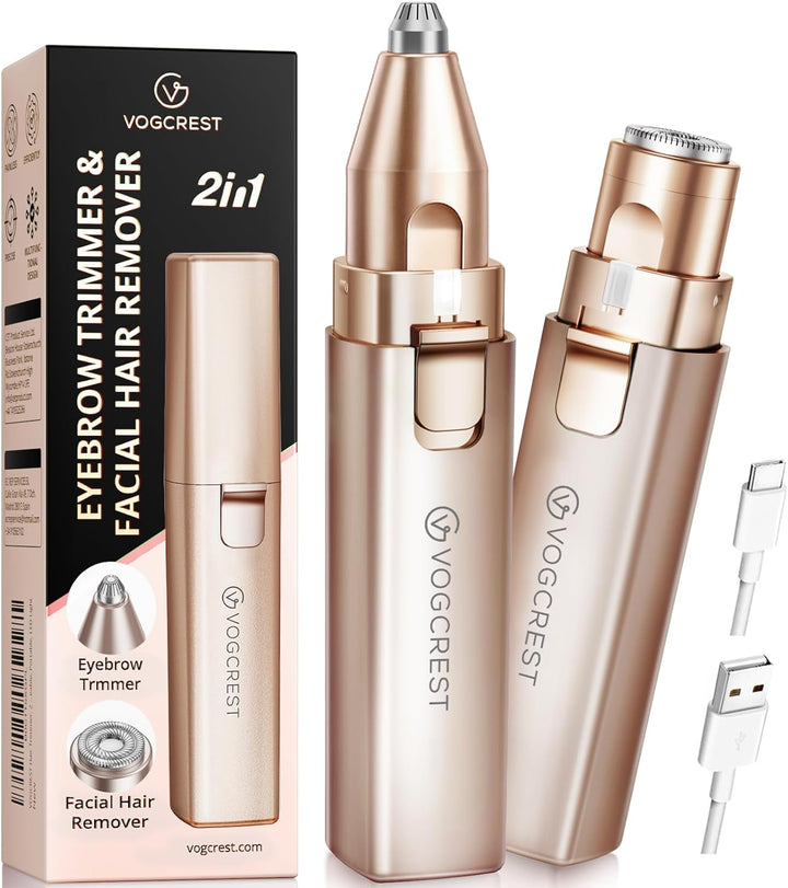 Rechargeable Facial Hair Remover for Women: 2 in 1 Electric Eyebrow and Facial Hair Remover - Suitable for Middle-Aged Women’S Eyebrow, Chin, and Cheek Trimming - with Built-In LED Light(Pink)