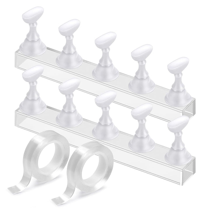 Nail Stand Acrylic Nail Art Display Stand Practice Nail Holder for Painting Nails Magnetic Practice Stands with Double-Sided Tape for DIY Salon Supplies (Silver)