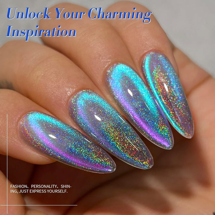 9D Cat Magnetic Eye Gel Nail Polish Holographic Rainbow Gel Polish Blue Purple Soak off U V LED Gel Polish Nail Art Design Manicure Salon DIY Home 15ML