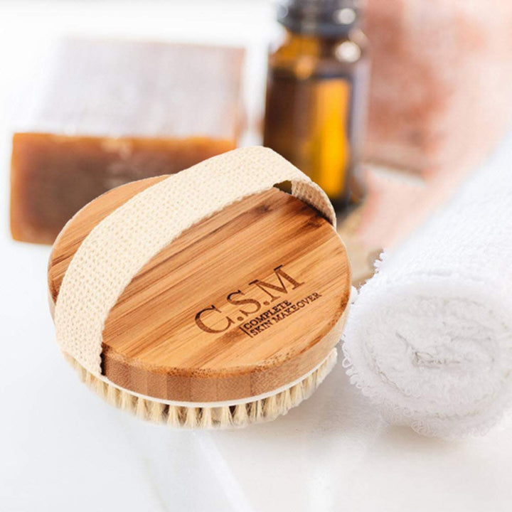 CSM Dry Brushing Body Brush for Lymphatic Drainage - Natural Boar Bristle Exfoliating Brush Set with Face Brush for Cellulite, Circulation & Glowing Skin