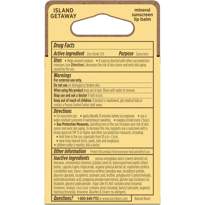Burt’S Bees SPF 30 Lip Balm, Island Getaway - Coco Loco, Beaches & Cream, Tropic like It'S Hot, Water-Resistant Sun Care, Natural Origin Lip Treatment, 3 Tubes, 0.15 Oz