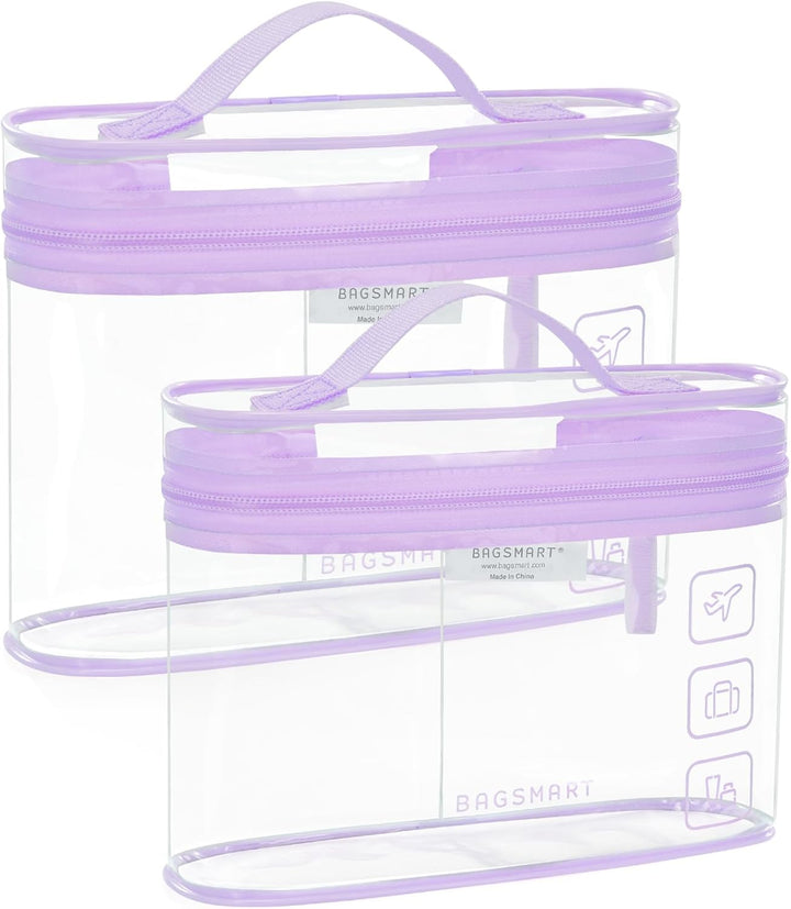 TSA Approved Toiletry Bag, 2 Pack Clear Makeup Cosmetic Bag Organizer, Quart Size Travel Bag for Toiletries, Carry-On Travel Accessories Essentials, Black-2Pcs