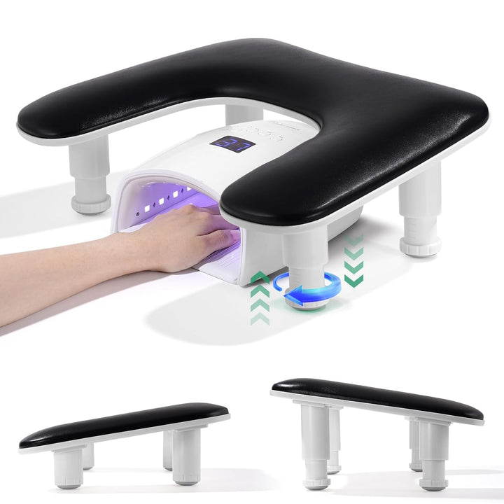 Big Arm Rest for Nails Tech: 2Nd Generation U-Shaped Manicure Nail Arm Rest Stand Height Adjustable Armrest Microfiber PU Leather Hand Rest Pillow for Acrylic Nails (White)