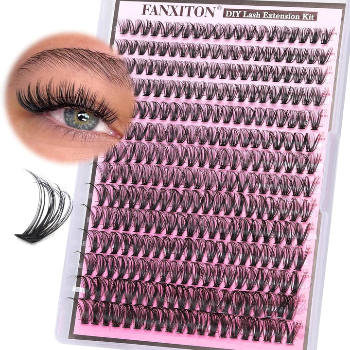 DIY Lash Extension Kit Volume Lash Clusters 40D+50D D Curvature Individual Lashes Lash Clusters Kit Thick Eyelash Extension Kit 280 Pcs Thin Band Cluster Lashes Lash Bond and Seal Tweezers
