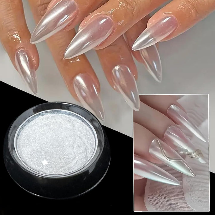 Holographic Mirror Gold Nail Chrome Powder Effect Metallic Dust Sequins UV Gel Gold Chrome Nail Powder Pigment for Nail Art Decoration, Gold Chrome Powder for Nails