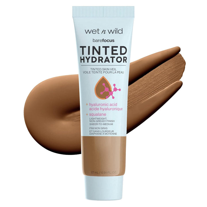 Bare Focus Tinted Hydrator Tinted Skin Veil, Lightweight Buildable Coverage with Hyaluronic Acid & Vegan Squalane, Sheer-To-Medium Coverage, Semi-Matte Finish, Cruelty-Free - Light Medium