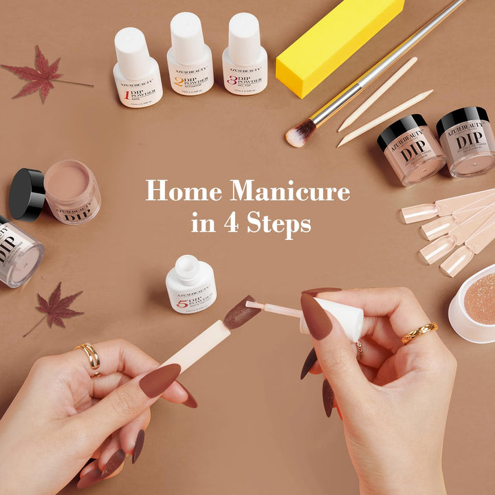 30Pcs Dip Powder Nail Kit Starter, 8 Colors Fall Nude Brown Glitter Purple Nude with Nail Sticks, Nail Art Liquid Set with Matte/Base/Top Coat Activator for French Manicure Salon