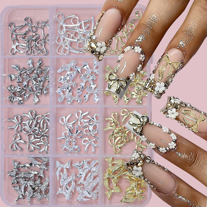 6 Grids Punk Bullet Rivet Nail Charm,3D Alloy Flat Bottomed Pointed Cone Mixed Black Silver Nail Art Rhinestones Studs DIY Crafts Nail Art Charm Spike Nails for Women DIY Nail Decoration Accessories