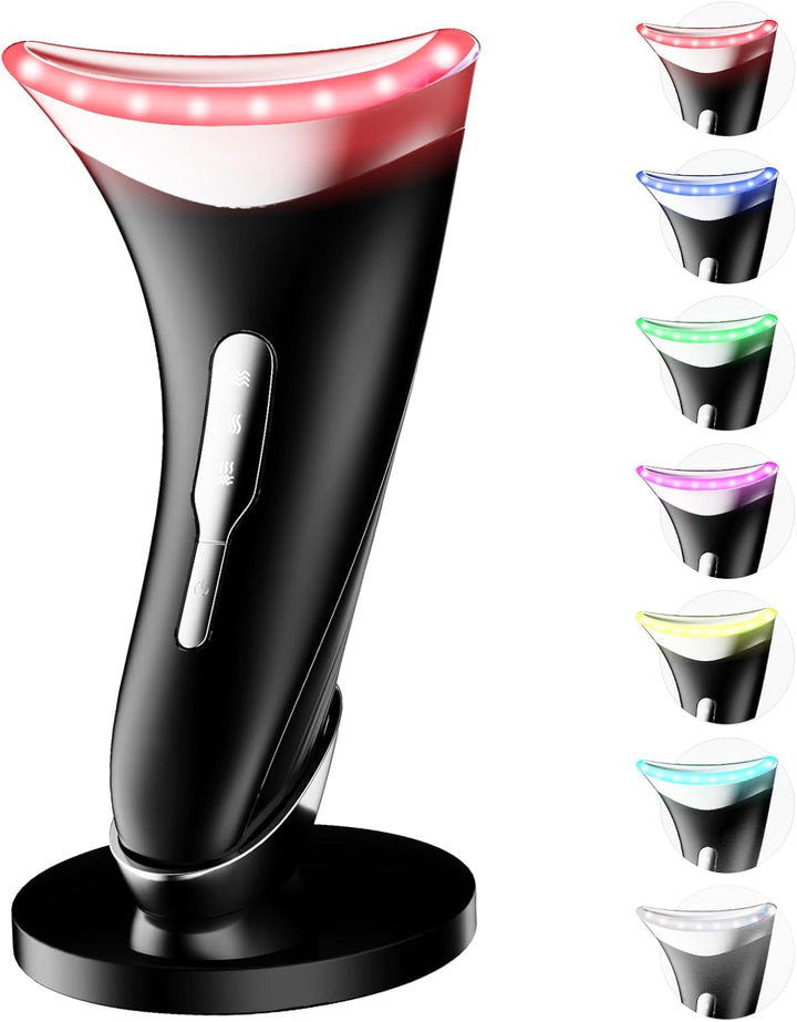 7 Color Galvanic Machines - Red Light Therapy for Face and Neck, Face Massager Tool for Wrinkles, Double Chin, Vibrating Facial Massager with Thermals, White