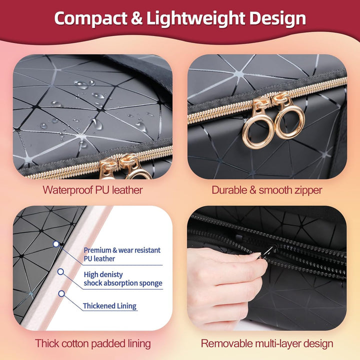 Nail Polish Organizer Bag Holds 84 Bottles (15Ml/0.5Fl.Oz)& Nail Lamp, 3 Layers Detachable Nail Kit Storage Case PU Leather, Large Travel Nail Supplies Shoulder Bag for Manicure Tools (Black)