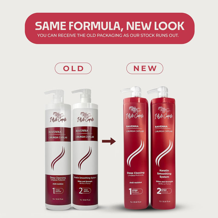 Ravenna Professional Keratin, Long-Lasting Straightening Effect - Cirugia Capilar - Celulas Madres Straightener System - 2X1L/33.8