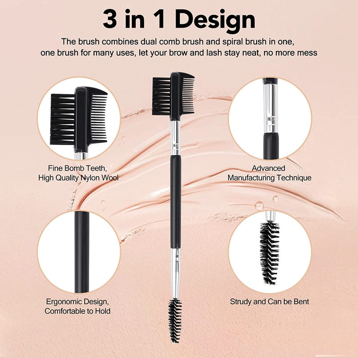 3 Head Eyebrow Eyelash Shaper Eyelash Comb Double Head Brush Makeup Grooming Tool Cosmetic with 3 Different Spoolie Brushes for Separating Lashes, Eliminating Mascara Clumps, Grooming and Shaping Brow