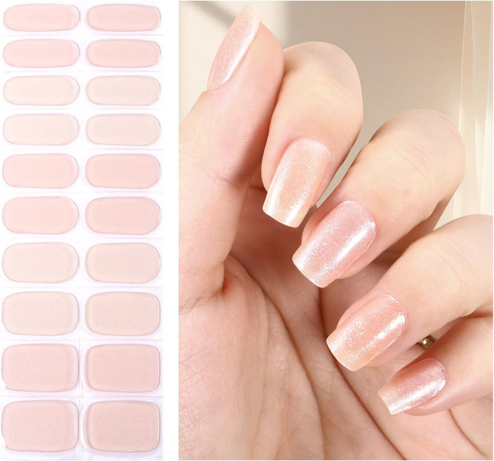 Semi Cured Gel Nail Strips | Gel Nail Stickers with UV Light Required | Salon Quality, Easy Application and Removal（Pink Ombre）