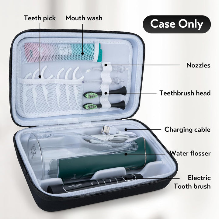 Portable Water Flosser Travel Case, Oral Irrigator Organizer, Sturdy EVA Case for Flosser, Electric Toothbrush, Toothpaste and Accessories - Black