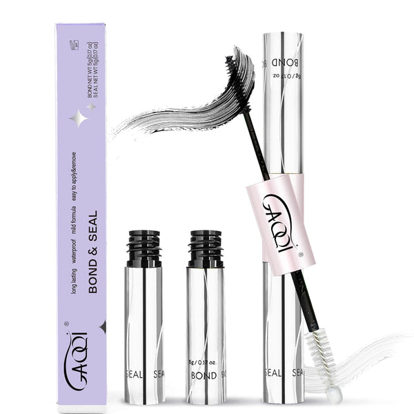 Lash Cluster Glue, Lash Bond and Seal Waterproof, Bond & Seal Eyelash Glue for Clusters, Eyelash Adhesive Black Long-Lasting 72H, Latex-Free（5Ml+5Ml）