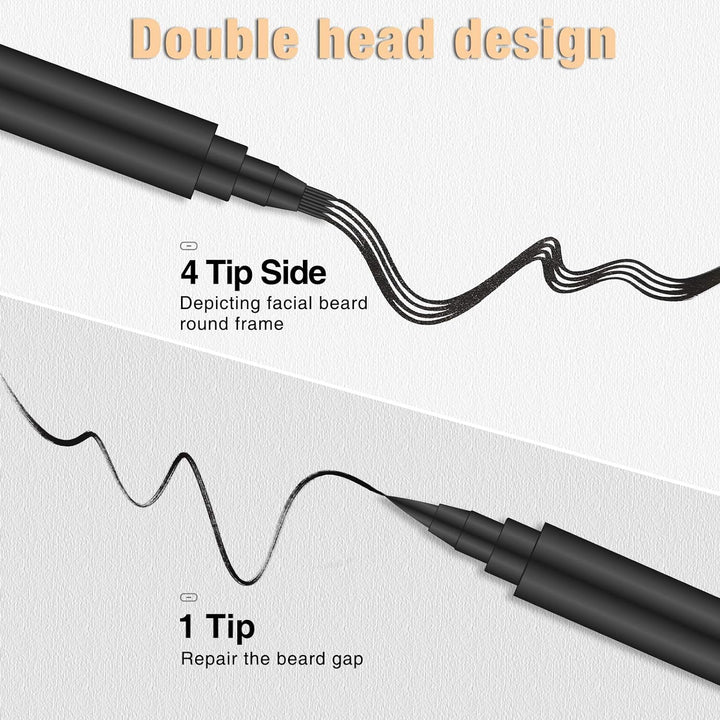 Beard Pencil Filler for Man Water Proof Beard Pen and Beard Brush Long Lasting Coverage Natural Finish, Male Mustache Repair Shape, Effective Enhance Facial Hair （BLACK）