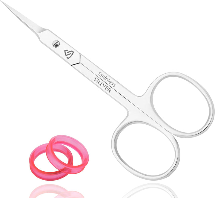 Cuticle Scissors Curved Blade - Extra Fine Pointed Tip Professional Manicure Grooming Scissors for Cuticles, Beard, Nose Hair, Eyelash, Mustache - Eyebrow Scissors