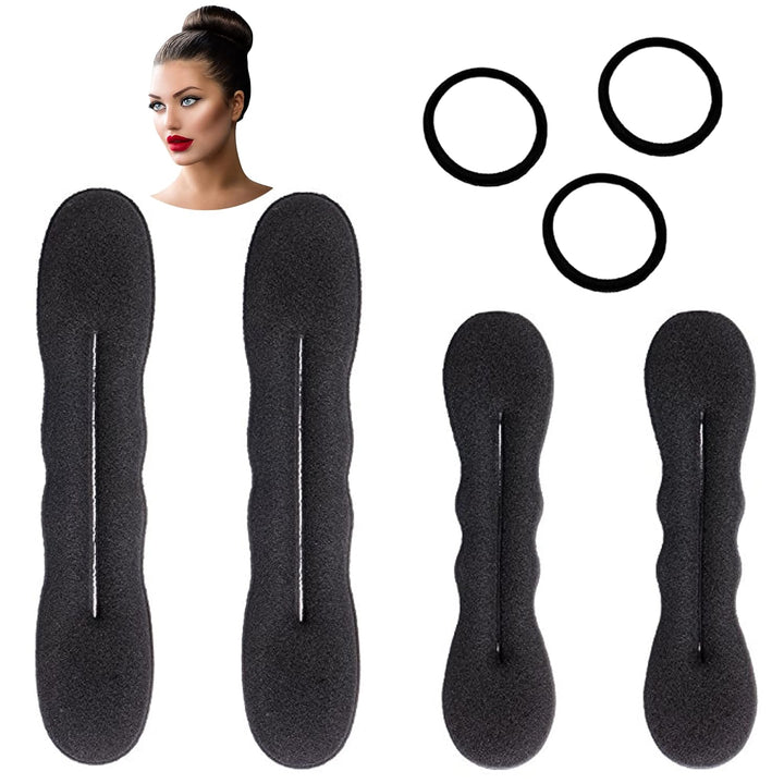 Magic Bun Maker (2 Small, 2 Large) Foam Sponge Bun Shaper Hair Accessories (Brunette)