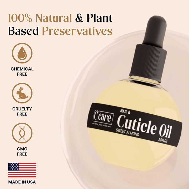 Sweet Almond Cuticle Oil for Nails - Repairs Cuticles Overnight - Moisturizes and Strengthens Nails and Cuticles - Dropper & Brush Included - 2.5Oz