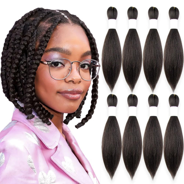 Purple Braiding Hair 20 Inch Pre Stretched Hair Long Straight Crochet Braids Yaki Texture Synthetic Fiber 4 Packs (Dark Purple)