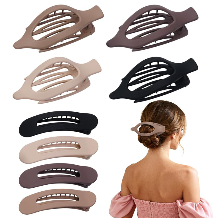 8 Pack Flat Hair Clips for Women,Matte No Crease Flat Claw Clips, Large Strong Hold Barrettes for Thick & Thin Hair, French Duckbill Styling Accessories