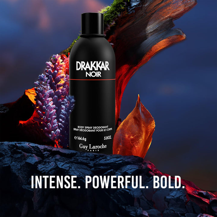 Guy Laroche Drakkar Noir, Iconic Designer Fragrance, Intense & Powerful Body Spray, Fougere Blend & Aromatic Spices, Long Lasting Mens Cologne, Day and Evening Scent