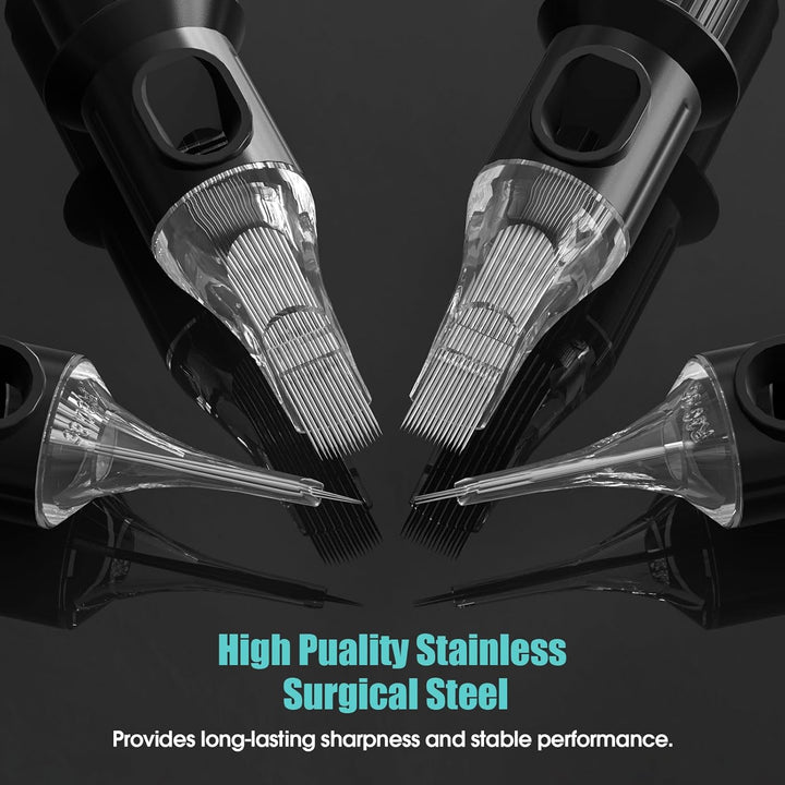 Tattoo Needles Assorted Sizes 50 Pcs Tattoo Cartridge Needles 0.35Mm（3Rl 5RL 7RL 9RL 5RS 7RS 9RS 7RM 9RM 9M1）*5 Disposable Tattoo Cartridges EN05X-50KIT-G