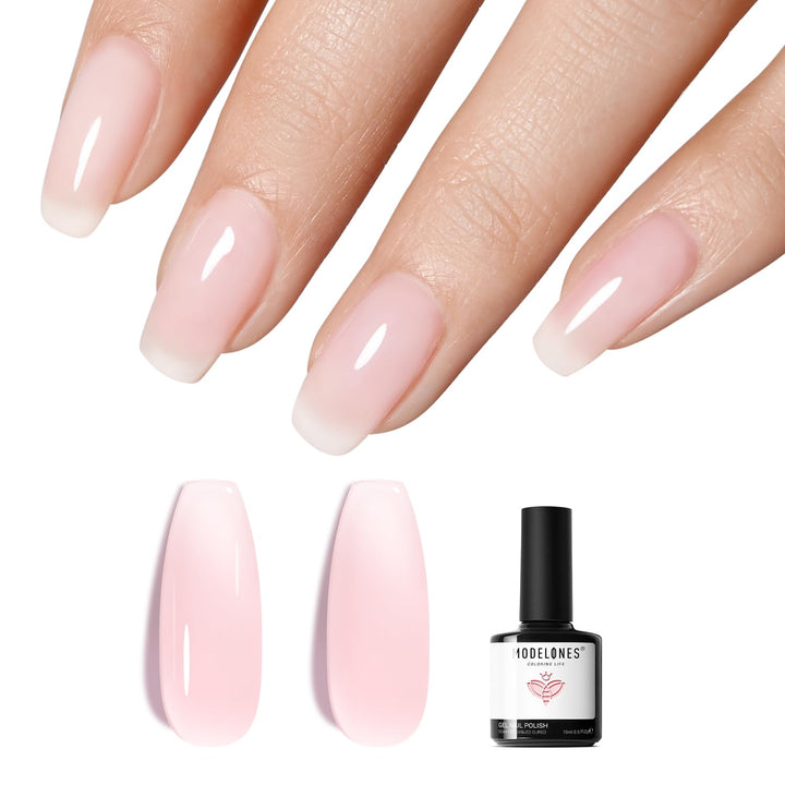 Pink Gel Nail Polish, Jelly Nude Pink Gel Polish French Tip Base Colors Translucent Soak off U V Soap Nails for Nail Art Manicure at Home 15ML