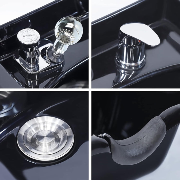 Shampoo Bowl for Salons, Black ABS Plastic Shampoo Sink for Home, Easy to Clean and Install Salon Shampoo Bowls for Hair Stylist