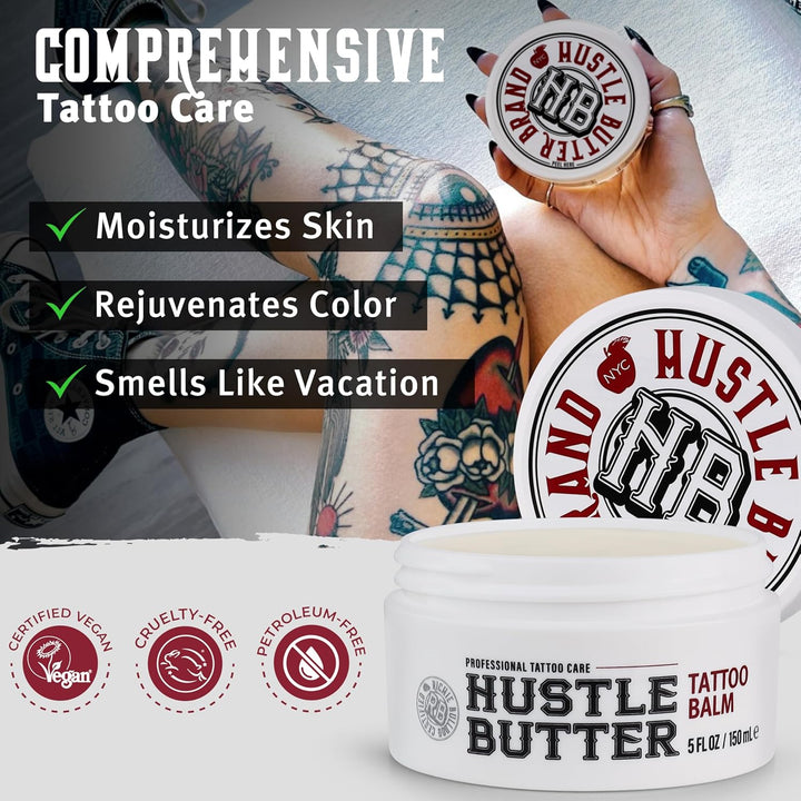 Hustle Butter Tattoo Aftercare 5Oz Tattoo Balm, Heals + Protects New Tattoos and Rejuvenates Older Tattoos - 100% Vegan Cream No-Petroleum