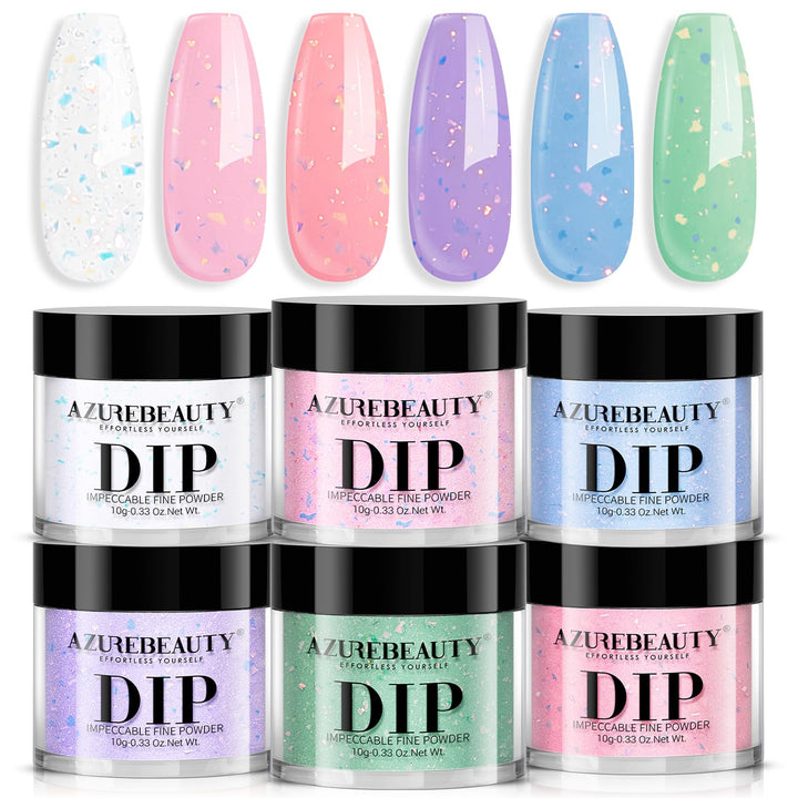 Dip Powder Nail Basic Set White Black Silver Grey Pure Sparkle 6 Colors All Seasons Dipping Powder Starter Kit French Nail Art Manicure DIY Salon for Women, No Need Nail Lamp Cured