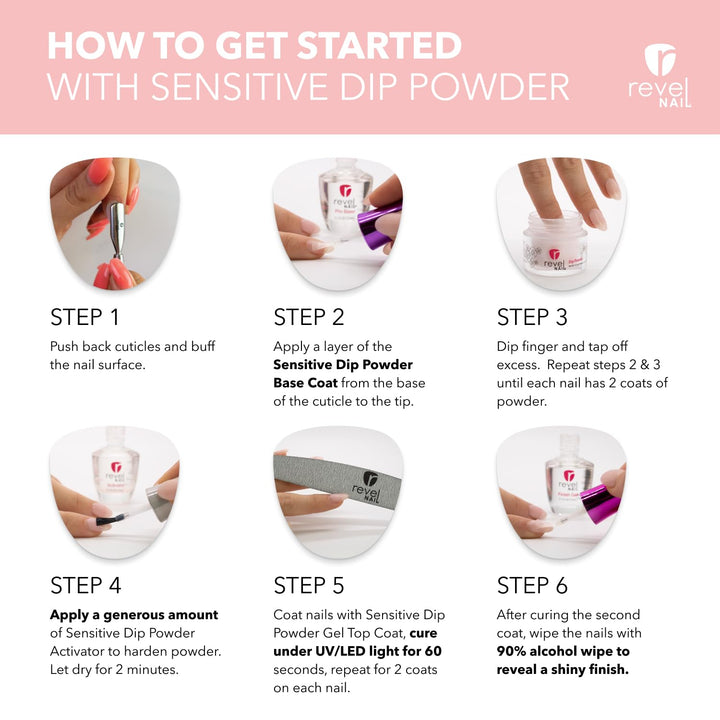 Sensitive Dip Powder Liquid Set - Base Coat, Activator, Gel Top Coat, Hema Free, Suitable for Sensitive Nails