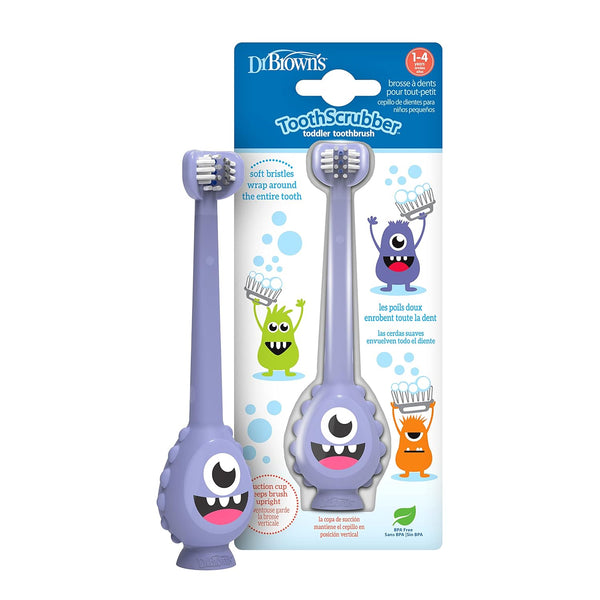 Toothscrubber Toothbrush, Three-Sided Toddler Training Toothbrush for Ages 1-4 Years with Suction Cup Base and Color Changing Bristles