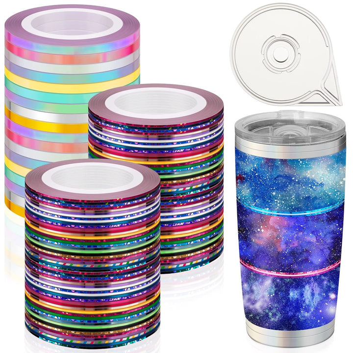 138 Rolls Striping Tape for Tumblers Nail Tape Lines Holographic Pinstripe Decals 1 Mm 3 Mm Self Adhesive Glitter Striping with Dispenser Case for DIY Tumblers Nail Decoration Craft