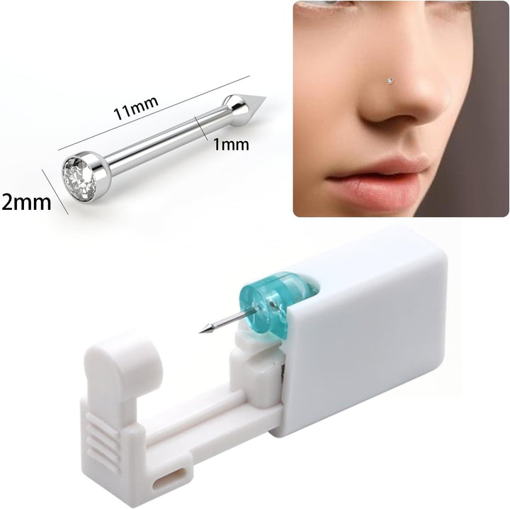 Disposable Nose Piercing Kits, at Home Nose Piercing Kit, Nose Piercing Kit with Nose Rings, Nose Ring Gun 8 Nose Studs and Rings Are Included