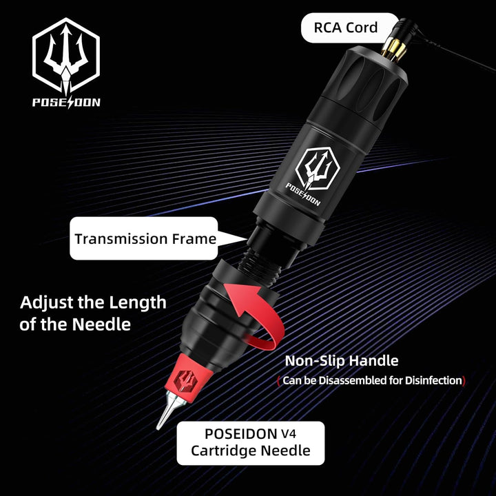 POSEIDON Tattoo Gun Kit - Wireless Tattoo Pen Kit Tattoo Kit with 2Pcs Tattoo Battery and 20 Pcs Tattoo Cartridge Needles, Complete Tattoo Machine Kit Tattoo Supplies for Beginners