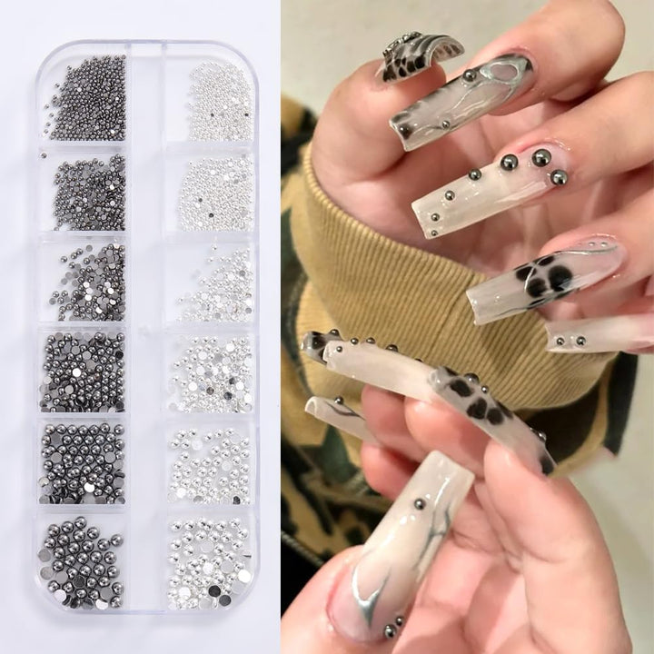 3D Mixed Sizes Nail Art Studs Gold Silver Mini Metal Caviar Nails Beads Ball Nail Rivets Jewelry for Women Girls Manicure Nails Supplies DIY Crafts Decorations