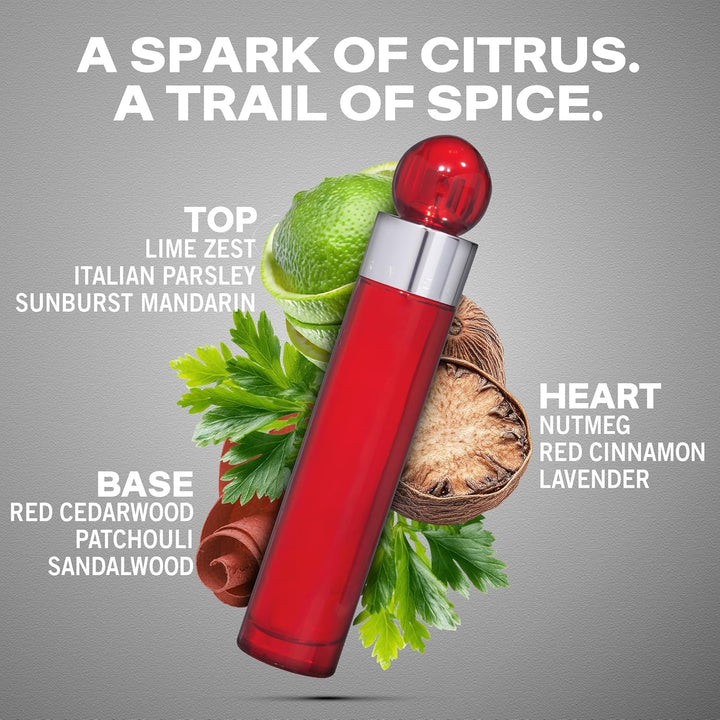 360° Red Eau De Toilette Spray for Men - Mens Cologne, Long Lasting Perfume, EDT, Fragrance with Notes of Clove, Cinnamon & Patchouli - 3.4 Fl Oz (100 Ml)