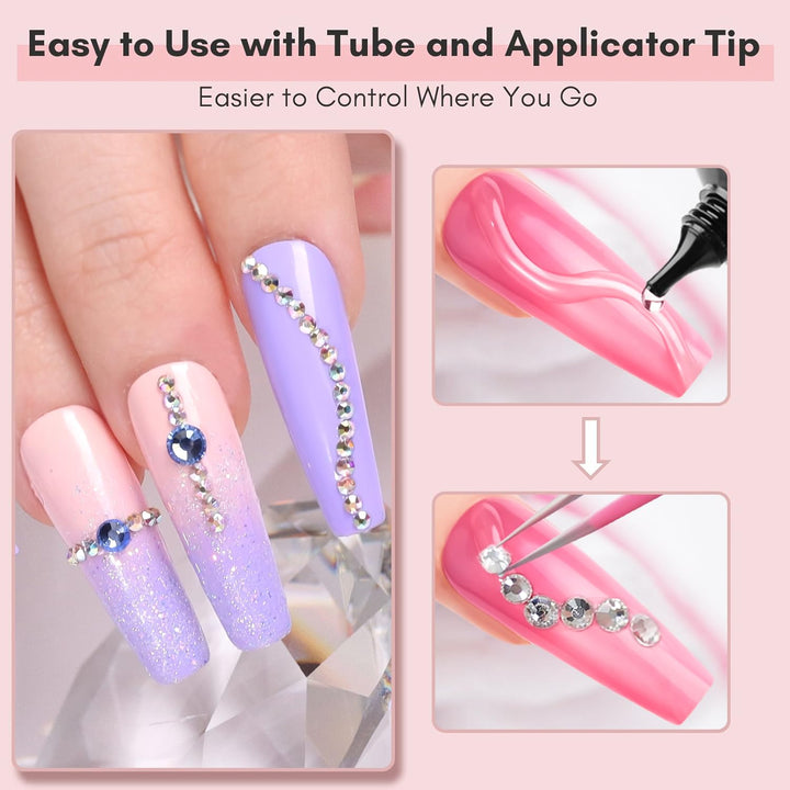 Nail Rhinestone Glue: Super Strong Gel Glue for Nail Art Decorations, Charms, 3D Bling, Gems, Jewel Diamonds 30ML Cured Need Beauty