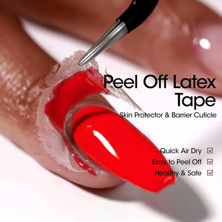 Gel Polish Remover Kit - Gel Nail Polish Remover with Latex Tape Peel off Liquid and Manicure Tools, Quick & Easy Gel Polish Remover in 2-5 Minutes, No Damage to Nails