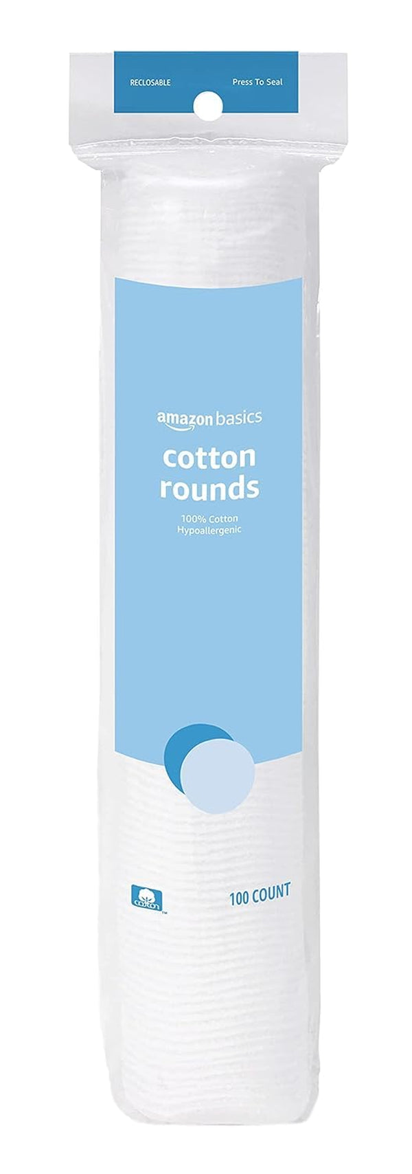 Hypoallergenic 100% Cotton Rounds for Makeup Removal and Skincare, 100 Count, 1 Pack