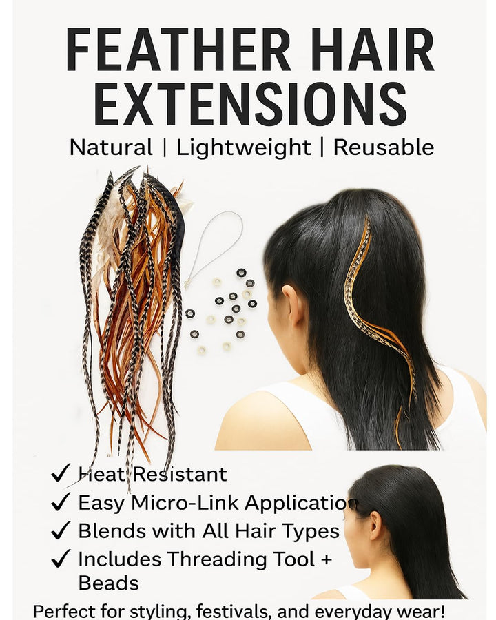 Feather Hair Extension – 25 Loose Long Natural Rooster Feathers in Brown, Beige, and Grizzly, All Individual Feathers, Ranging from 6 to 11 Inches in Length