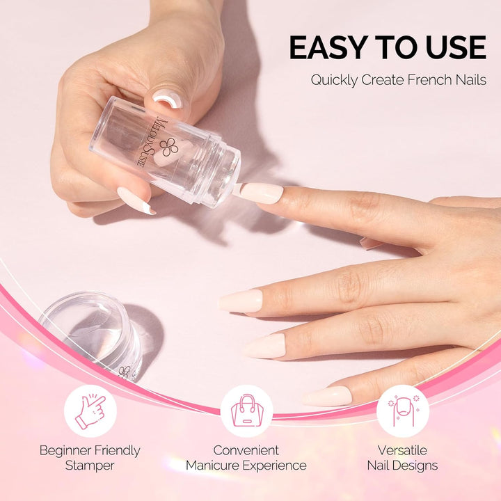 French Nail Stamper Kit, Silicone Stampers with Scrapers, 4PCS DIY Home Nail Design Salon, Clear