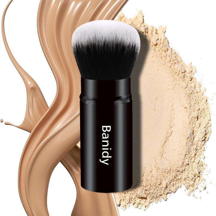 Makeup Brush Kabuki Face Brushes Retractable Travel Blush Kabuki Brush Portable Flawless for Foundation, Powder Blush, Bronzer, Buffing, Liquid, Cream, Cruelty Free with Cover(1Pcs)